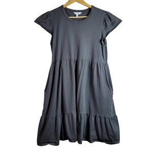 Time & Tru Women Dress Gray Small Fit Flare Pullover Short Sleeve Pockets Knee